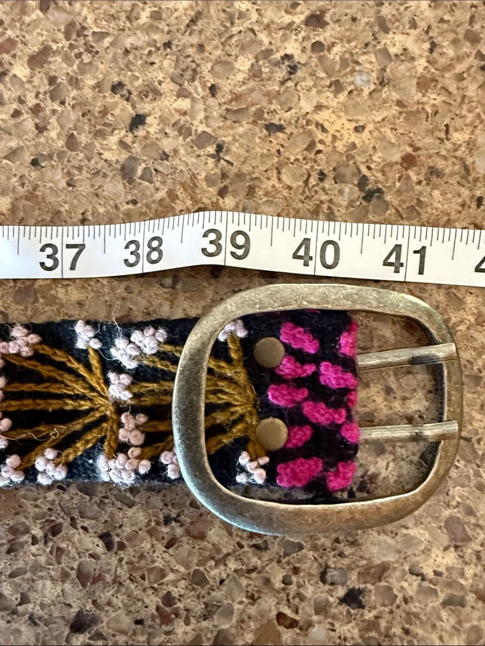 Jenny Kraus Embroidered Black Floral Women’s Belt with Pink Accents